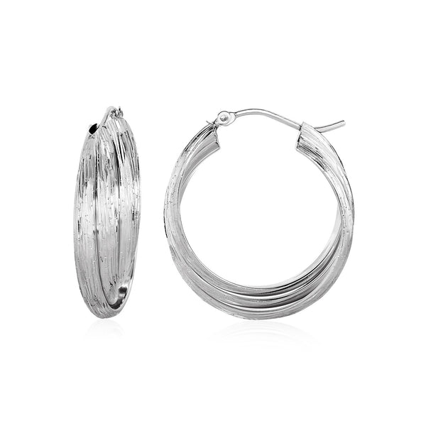 Three-Part Textured Hoop Earrings in Sterling Silver