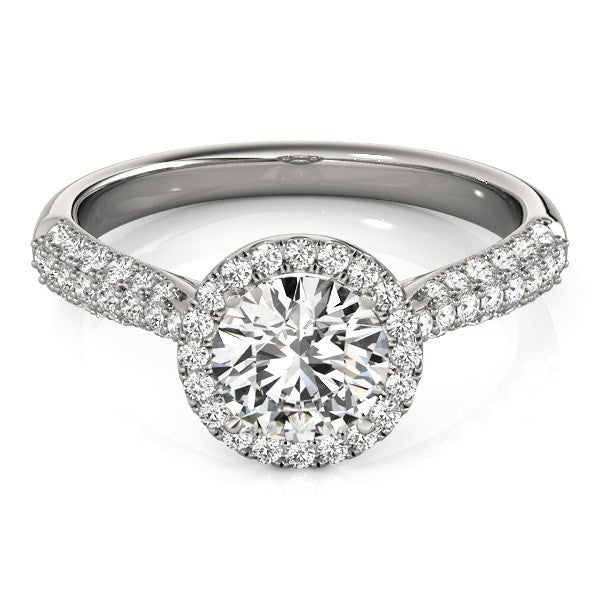 14K White Gold Halo Round Diamond Engagement Ring with Graduated Pave Band (1 1/3 ct. tw.)