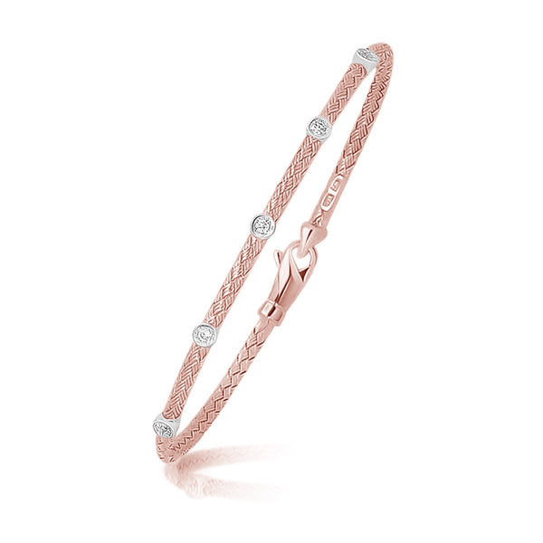 14K Two Tone Gold Diamond Accent Station Basket Weave Bracelet