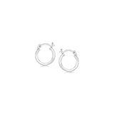 Sterling Silver Rhodium Plated Thin and Small Polished Hoop Earrings (10mm)