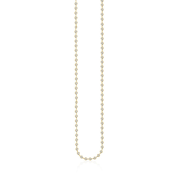 14K Yellow Gold Long Necklace with White Cubic Zirconias