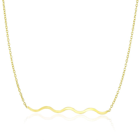 14K Yellow Gold Chain Necklace with Wavy Bar Design