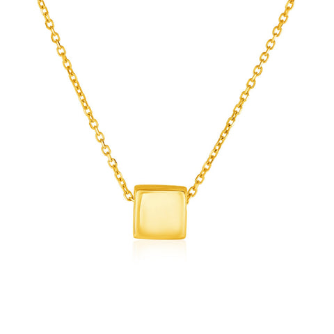 14K Yellow Gold with Shiny Square Pendant