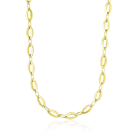 14K Yellow Gold Cable Marquis and Oval Link Design Necklace