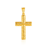 14K Yelllow Gold Reversible Textured Cross Pendant