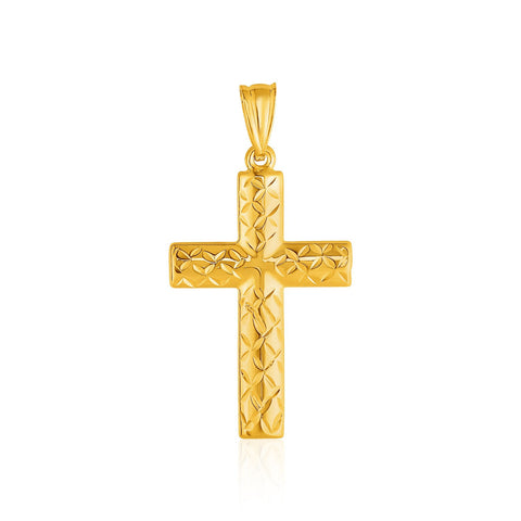 14K Yelllow Gold Reversible Textured Cross Pendant
