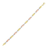 14K Tri-Color Gold Bracelet with Textured Hugs and Kisses Design