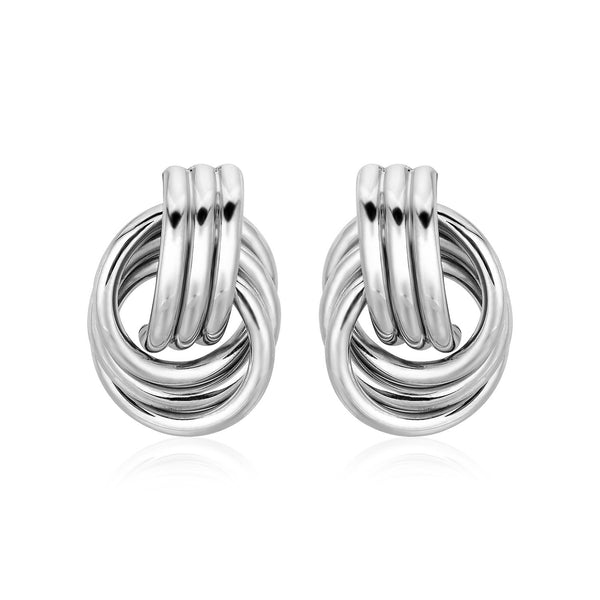 Polished Love Knot Earrings with Interlocking Rings in Sterling Silver