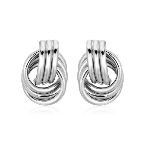 Polished Love Knot Earrings with Interlocking Rings in Sterling Silver
