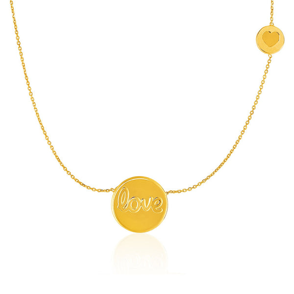 14K Yellow Gold Necklace with Round  inchesLove inches and Heart Elements