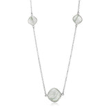 Sterling Silver Rhodium Plated Green Rutilated Quartz Cushion Station Necklace