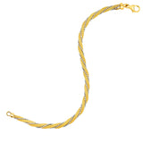 14K Two Tone Gold Textured Twisted Multi-Strand Chain Bracelet