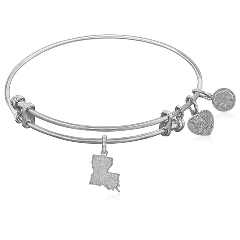Expandable White Tone Brass Bangle with Louisiana Symbol