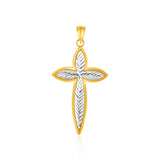 14K Two-Toned Yellow and White Gold Marquise-Shaped Textured Cross Pendant