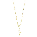 14K Yellow Gold Puffed Heart Station Diamond Cut Lariat Style Necklace