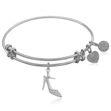 Expandable White Tone Brass Bangle with High Heels Shoe Symbol