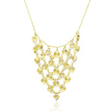 14K Yellow Gold Bib Style Textured Hearts Necklace