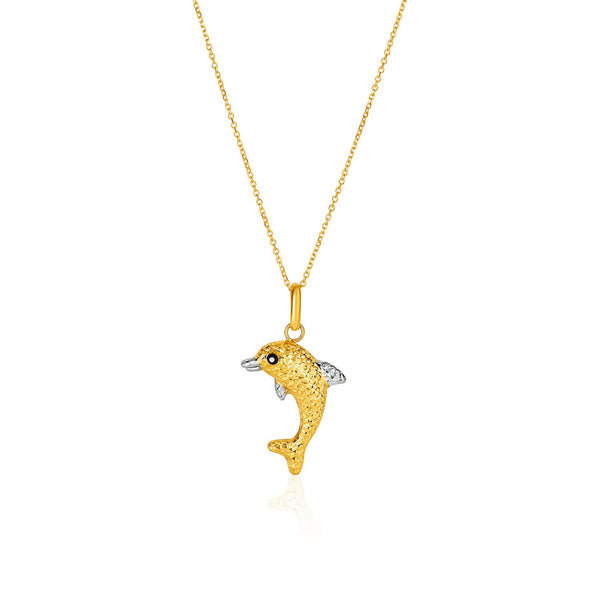 14K Two-Toned Yellow and White Gold Reversible Dolphin Pendant