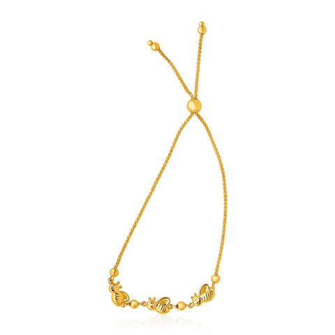 14K Yellow Gold Bumblebee Station Lariat Design Bracelet