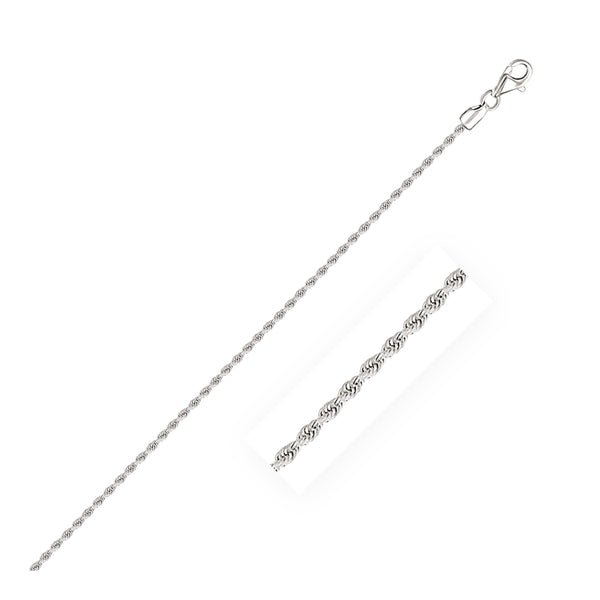 2.0mm 14K White Gold Diamond Cut Rope Anklet