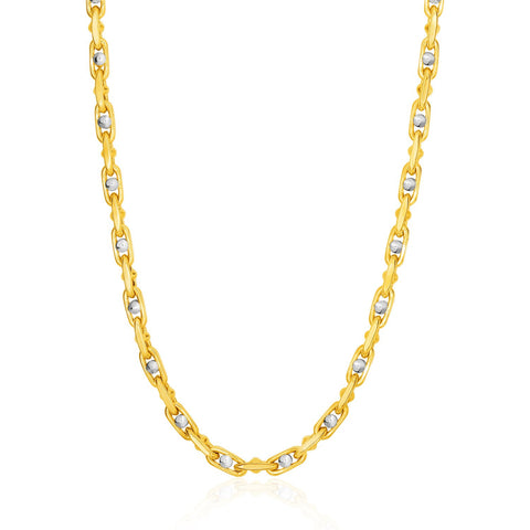 14K Two-Toned Yellow and White Gold Link Men's Necklace with Beads