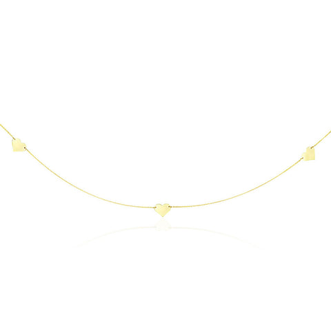 14K Yellow Gold Long Cable Chain Necklace with Flat Heart Stations