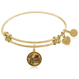 Expandable Yellow Tone Brass Bangle with I Love Country Music Enamel Symbol