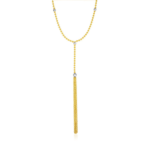 14K Two-Tone Yellow and White Gold Ball and Tassel Necklace