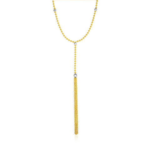 14K Two-Tone Yellow and White Gold Ball and Tassel Necklace