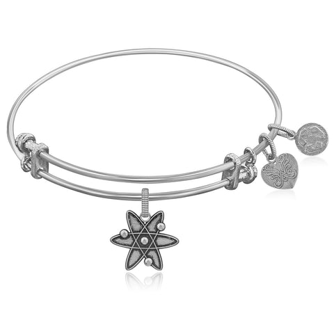 Expandable White Tone Brass Bangle with ATOM Symbol