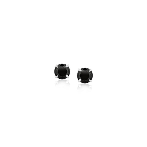 Sterling Silver Stud Earrings with Black 4mm Cubic Zirconia