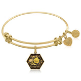 Expandable Yellow Tone Brass Bangle with Queen Bee Enamel Symbol