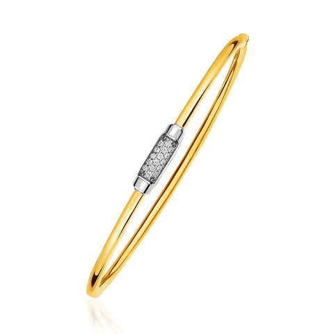 14K Gold and Diamond Domed Light Bangle Bracelet with Clasp