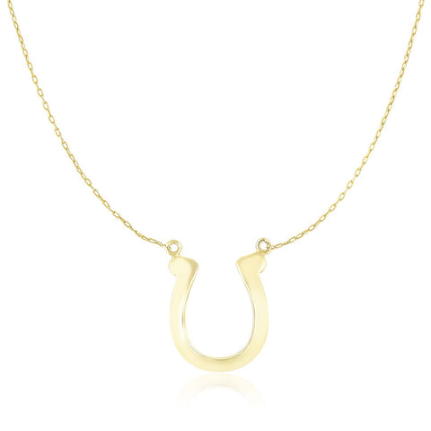 14K Yellow Gold Chain Necklace with Polished Horseshoe Charm