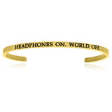 Yellow Stainless Steel Headphones On World Off Cuff Bracelet