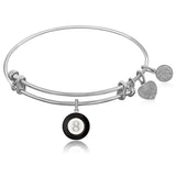 Expandable White Tone Brass Bangle with Black & White Enamel 8 Ball Symbol
