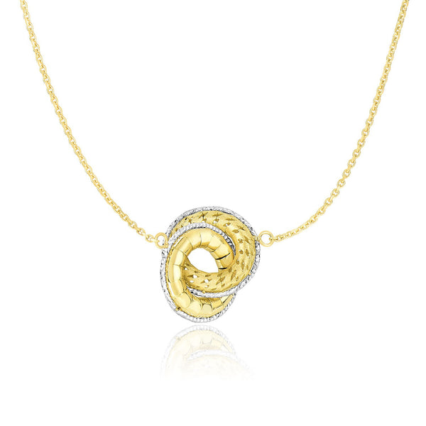 14K Two-Tone Gold Necklace with Entwined Textured Donut Sections