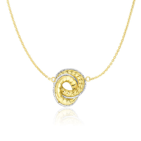 14K Two-Tone Gold Necklace with Entwined Textured Donut Sections