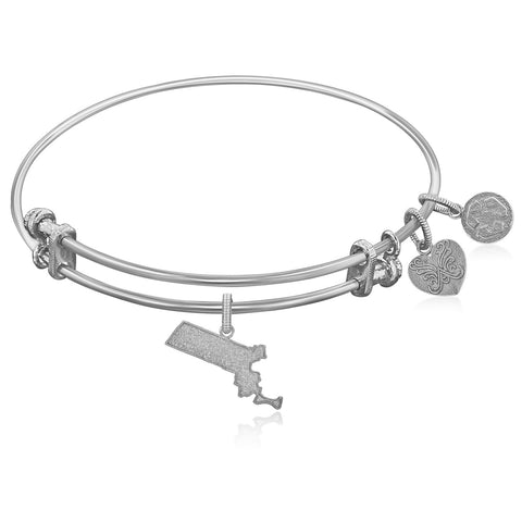 Expandable White Tone Brass Bangle with New York Symbol