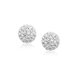 14K Yellow Gold Stud White Crystal Ball Earrings