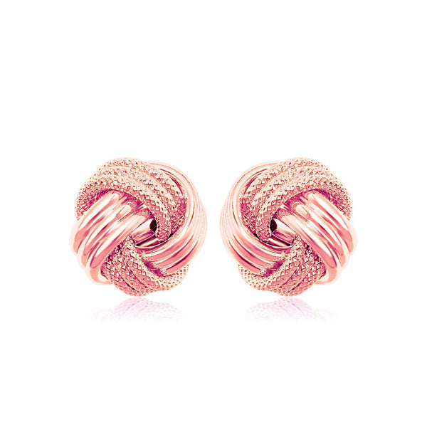 14K Rose Gold Love Knot with Ridge Texture Earrings