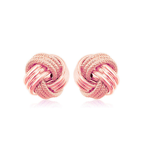 14K Rose Gold Love Knot with Ridge Texture Earrings