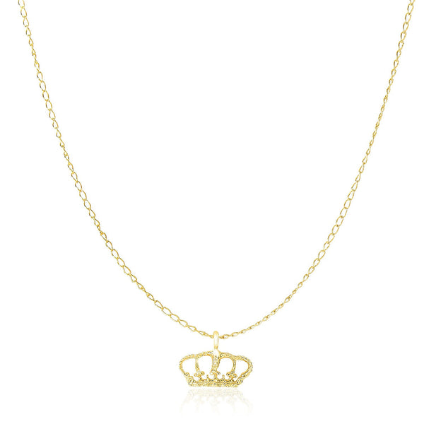 14K Yellow Gold Textured Crown Design Pendant
