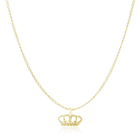 14K Yellow Gold Textured Crown Design Pendant