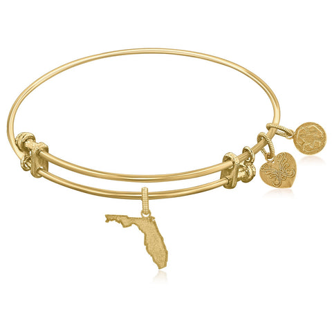 Expandable Yellow Tone Brass Bangle with Florida Symbol