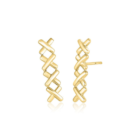 14K Yellow Gold X Motif Climber Stud Earrings
