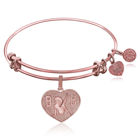 Expandable Bangle in Pink Tone Brass with Betty Boop Love Symbol