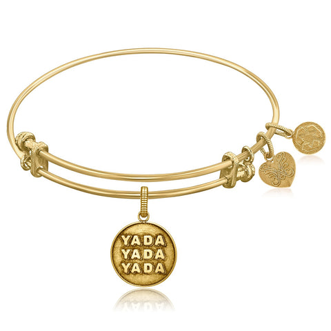 Expandable Yellow Tone Brass Bangle with Seinfeld Yada-Yada-Yada Symbol