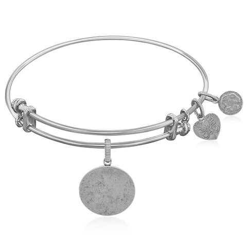 Expandable White Tone Brass Bangle with Oval Engravable Symbol