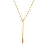14K Tri-Tone Yellow, White, and Rose Gold Lariat Necklace